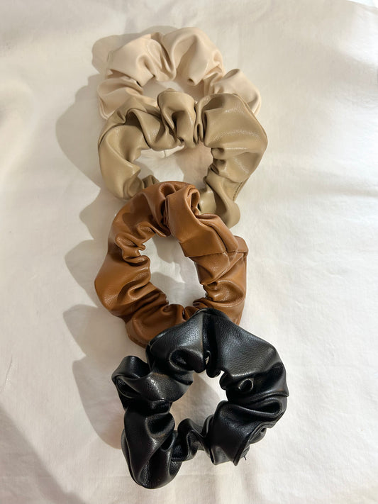 Leather scrunchies pack of 4