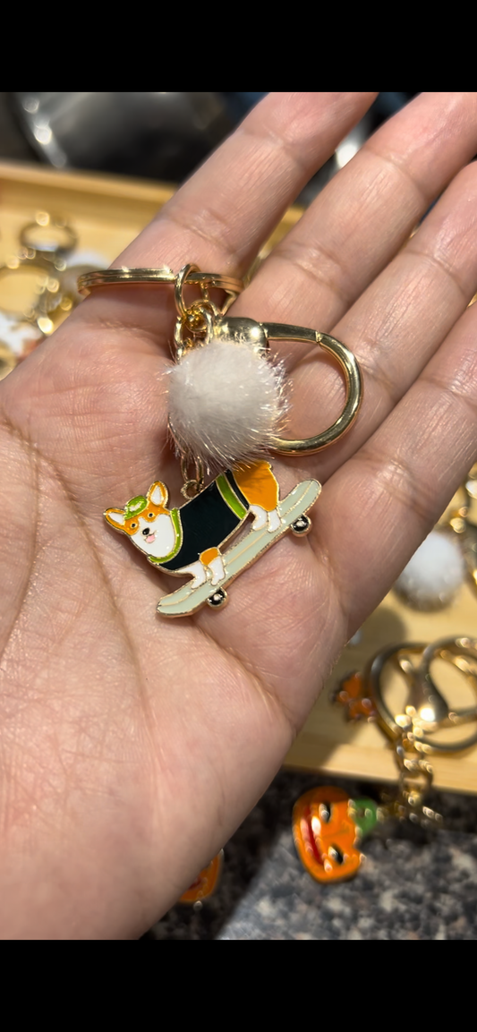 Dog Charm keychain with Pom Pom