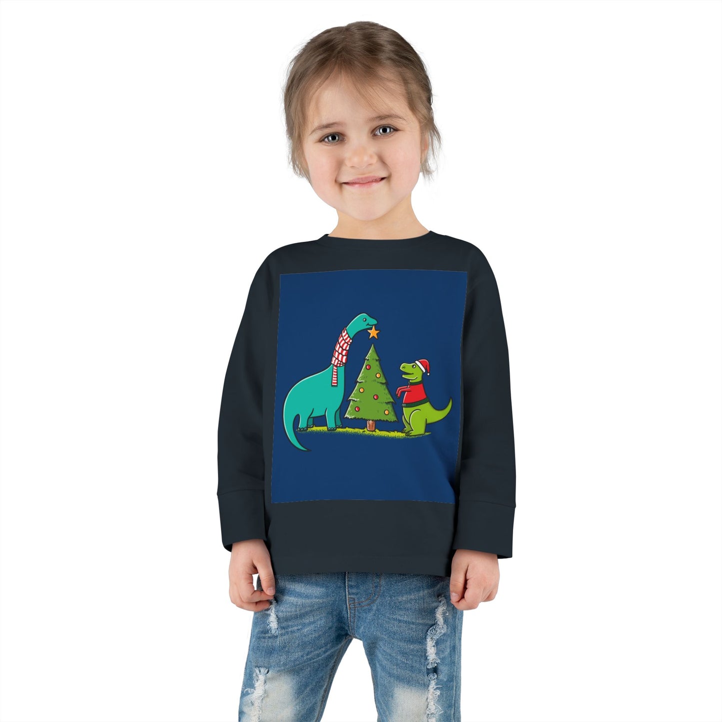 Dinosaur Christmas Toddler Long Sleeve Tee