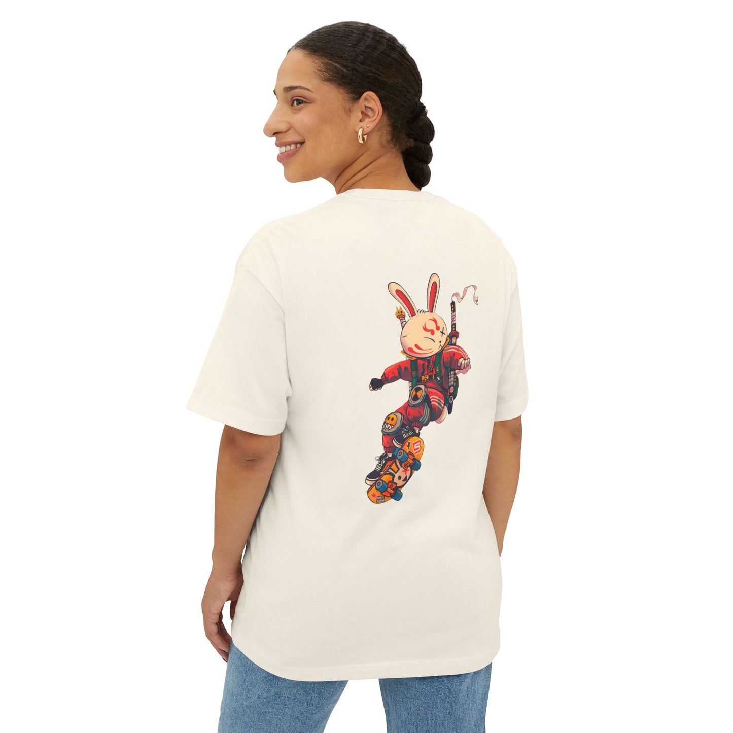 Skateboarding Bunny Graphic Oversized Tee