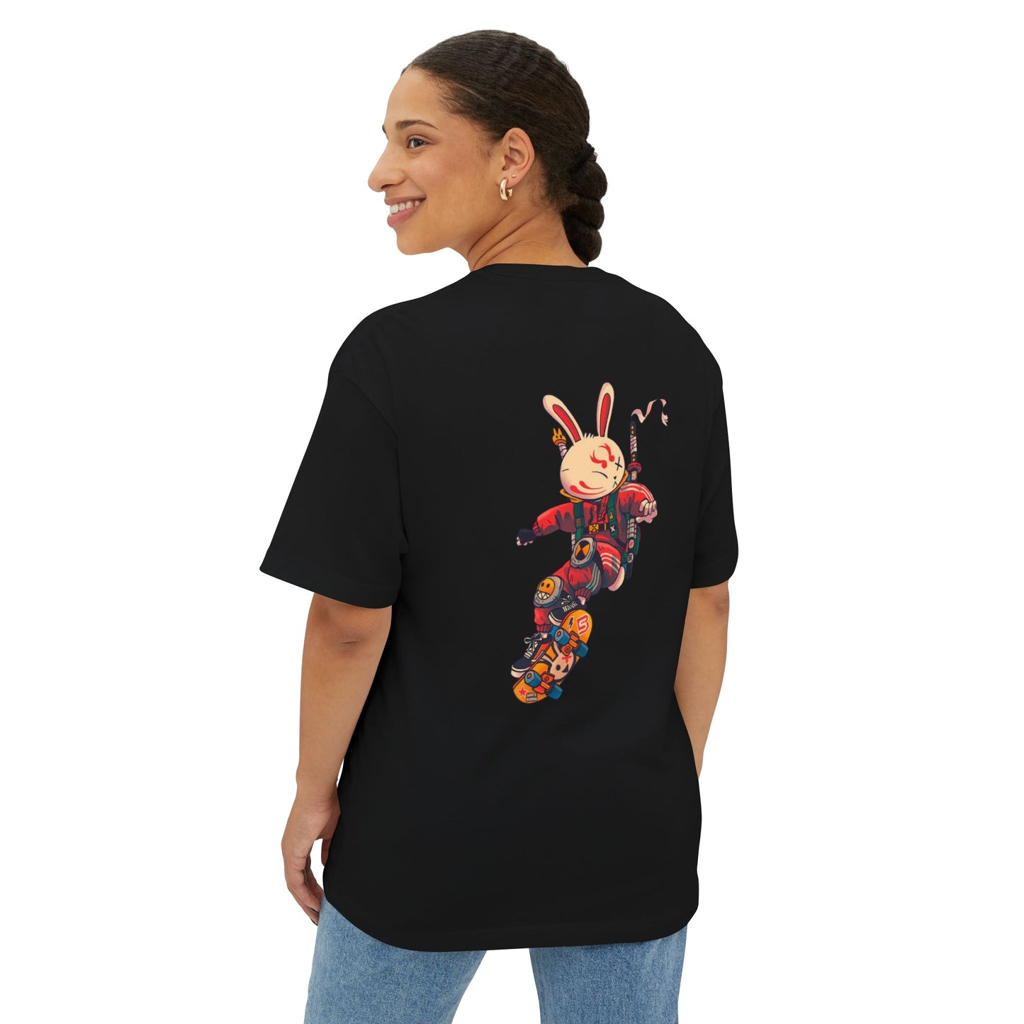 Skateboarding Bunny Graphic Oversized Tee