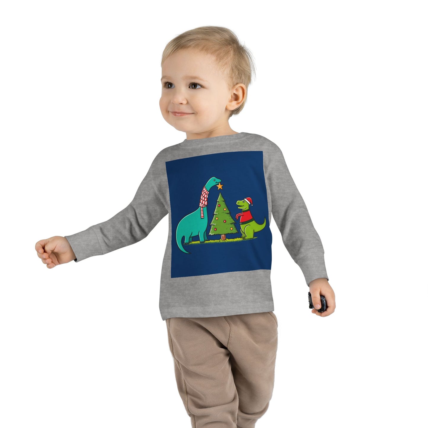 Dinosaur Christmas Toddler Long Sleeve Tee