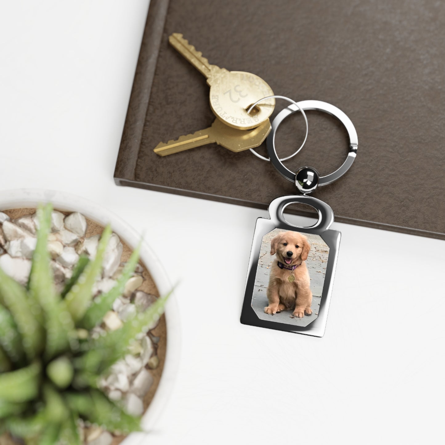 Personalized Rectangle Photo Keyring - Custom Pet Photo Keychain