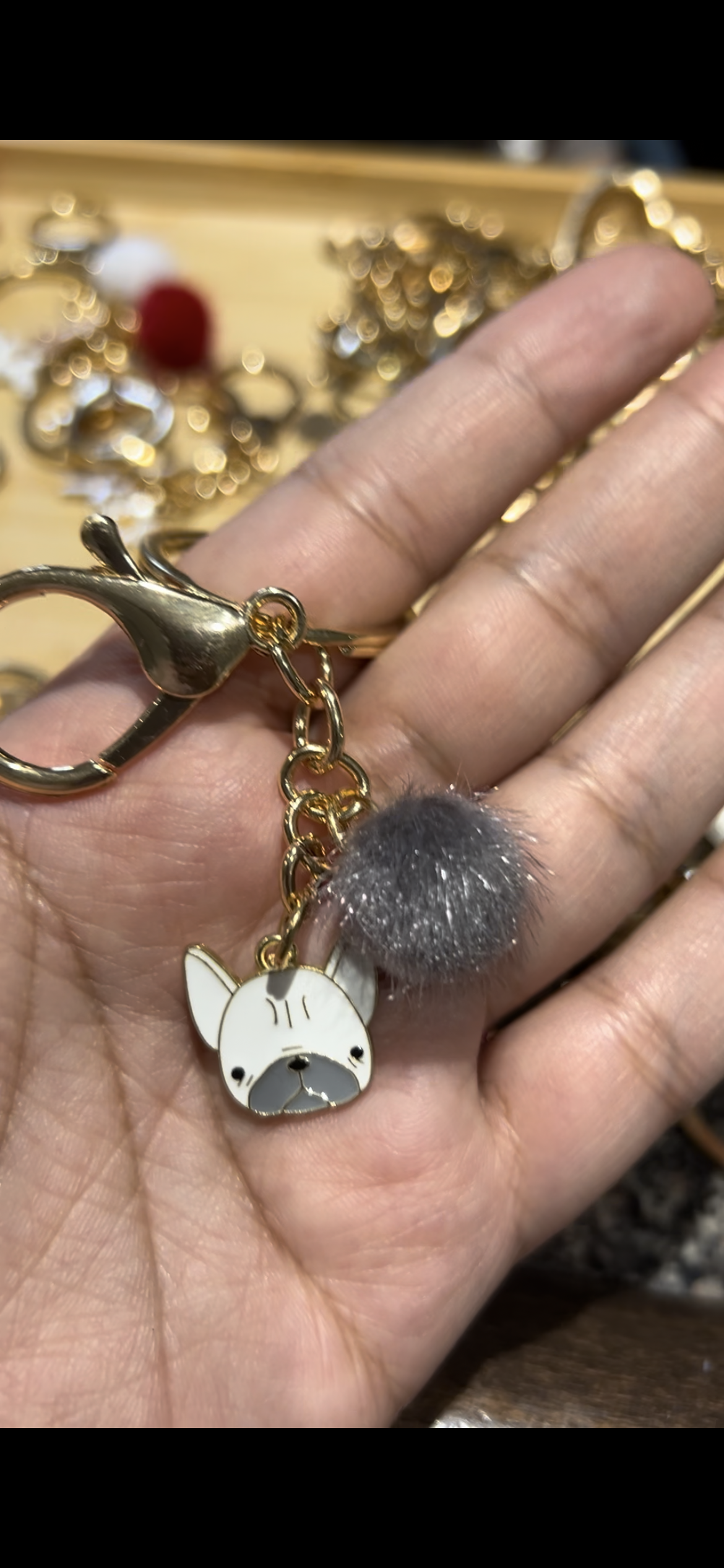 Dog Charm keychain with Pom Pom