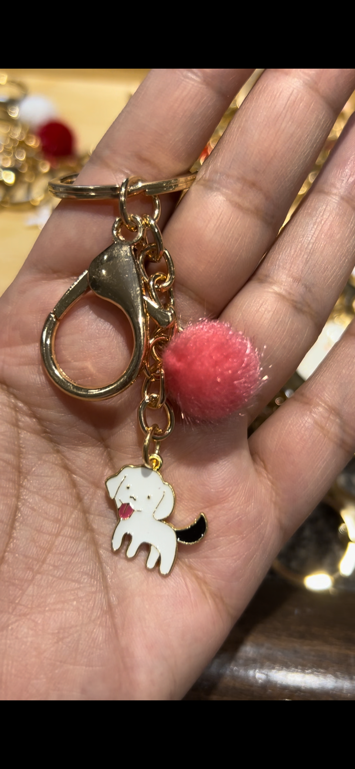 Dog Charm keychain with Pom Pom