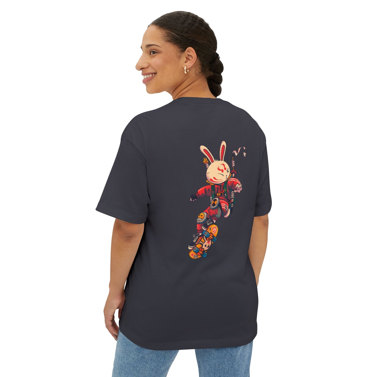 Skateboarding Bunny Graphic Oversized Tee