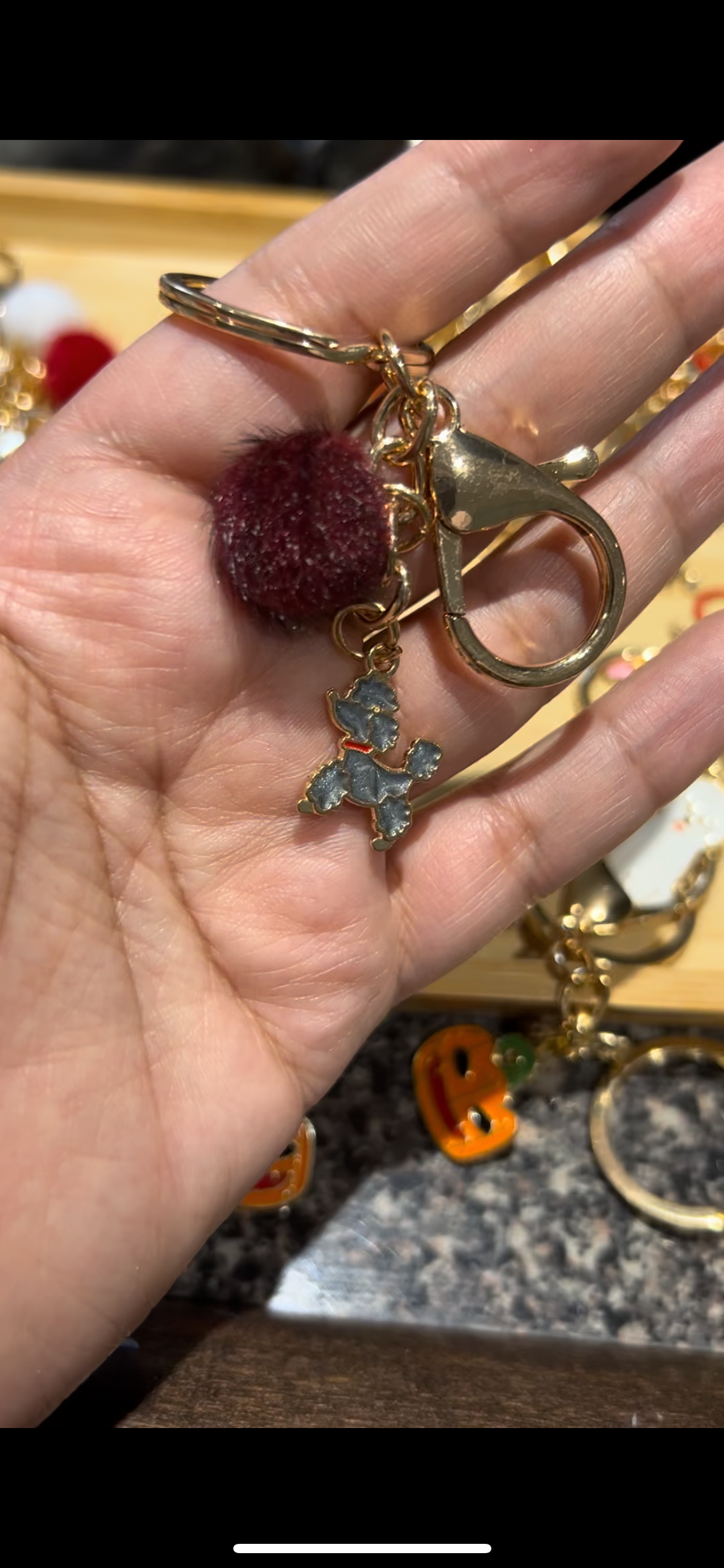 Dog Charm keychain with Pom Pom