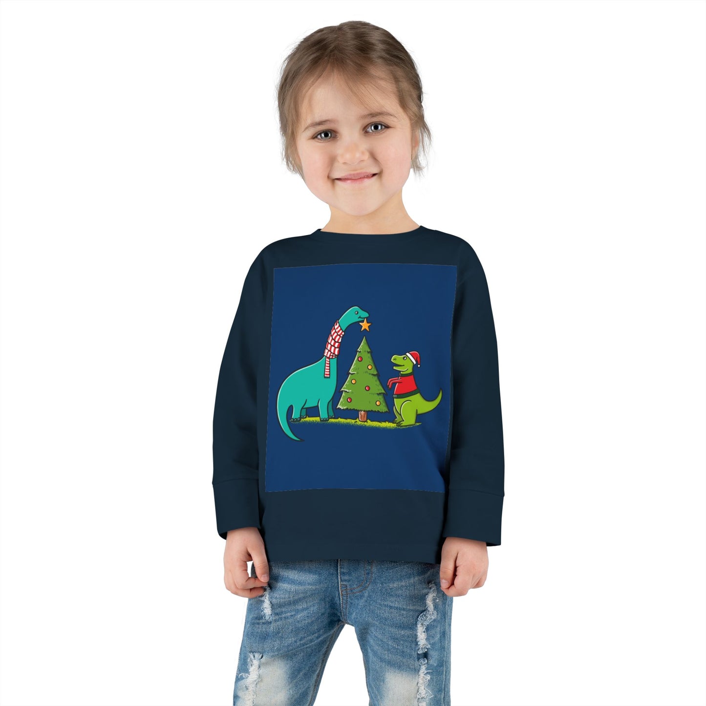 Dinosaur Christmas Toddler Long Sleeve Tee