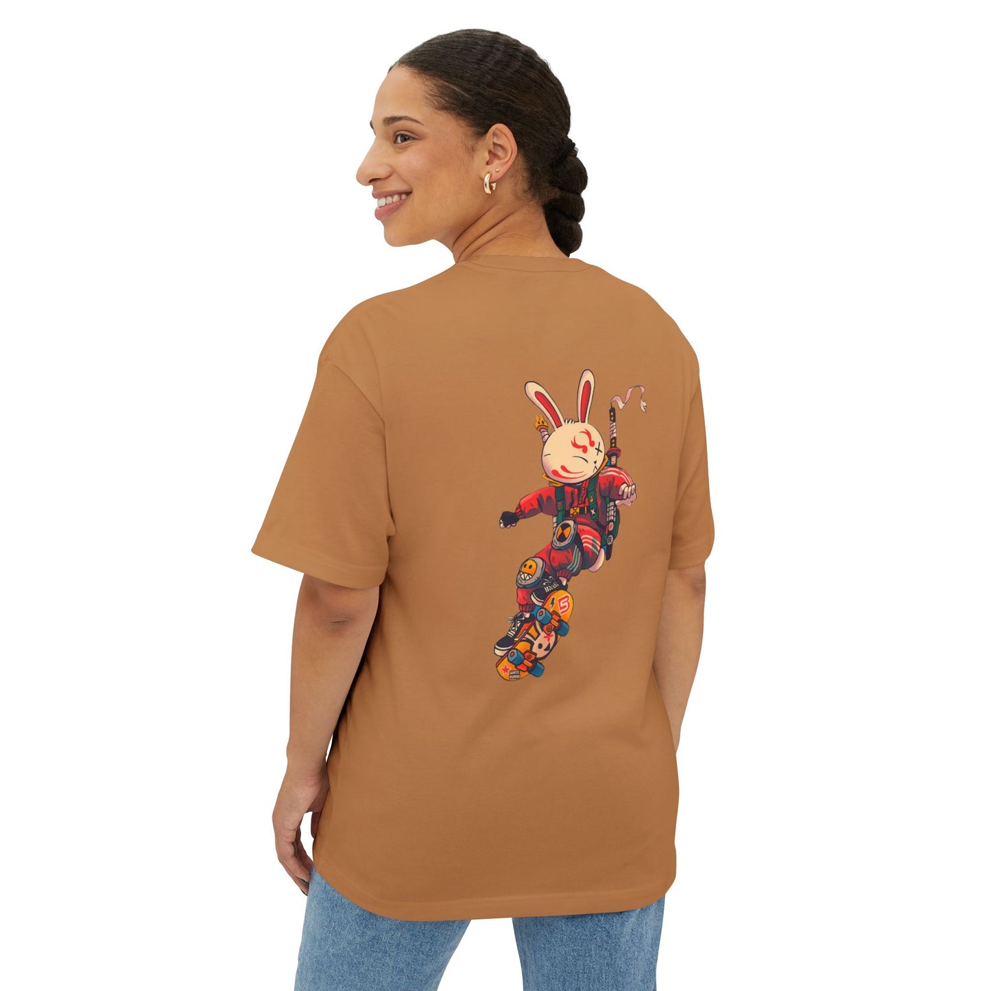 Skateboarding Bunny Graphic Oversized Tee