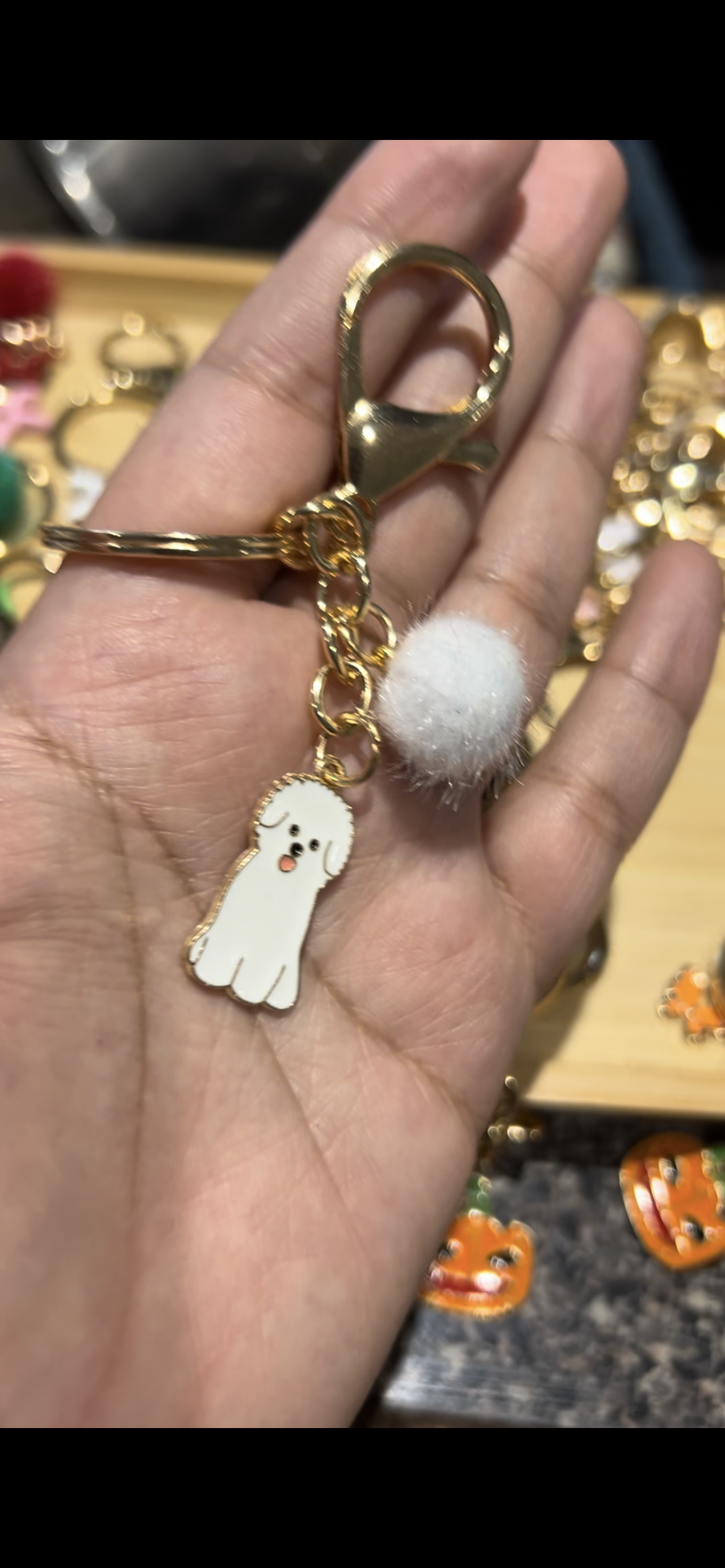 Dog Charm keychain with Pom Pom